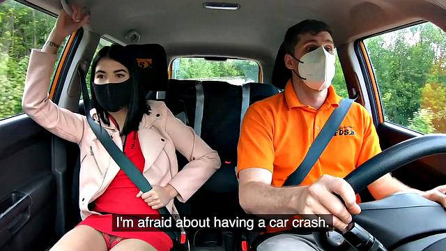 Perkyboobs babe fucked outdoor in car by driving instructor