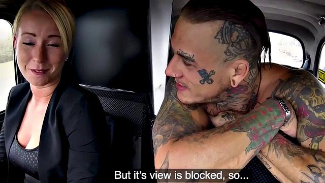 A tattooedaucasian taxi driver get his side fucking skills tested by a big cock