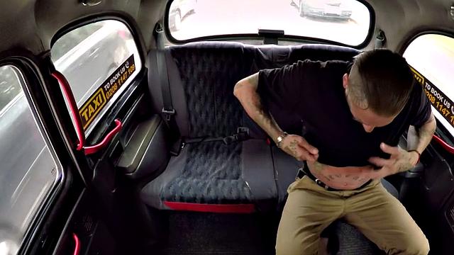 A tattooedaucasian taxi driver get his side fucking skills tested by a big cock
