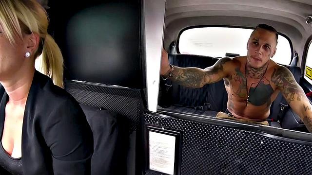 A tattooedaucasian taxi driver get his side fucking skills tested by a big cock