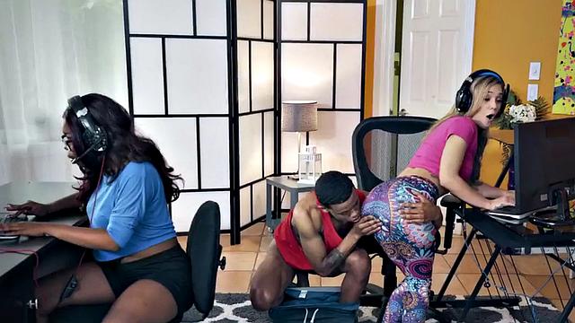 Lucky guy fucks stunning gamer slut with pierced tits