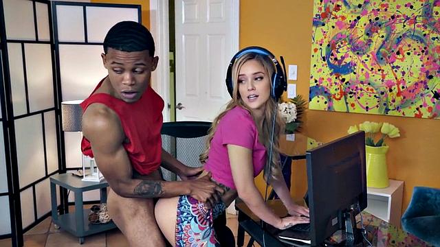 Lucky guy fucks stunning gamer slut with pierced tits