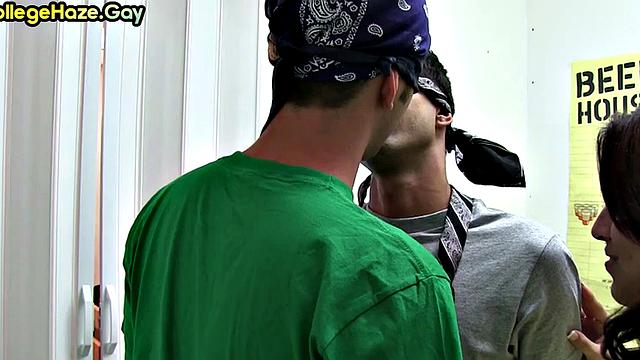 College stud throating in bathroom for fraternity