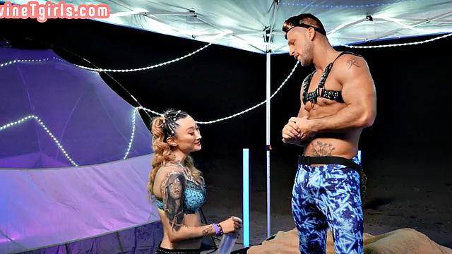 Shemale divine ladyboy assdrilled outdoor tent