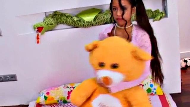 Stockinged Latina slut Little Lupe fingering pussy