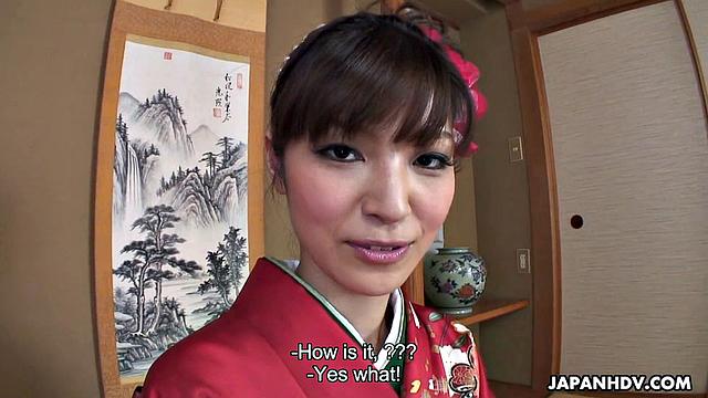 Yuria Tominaga in kimono gets things on pussy
