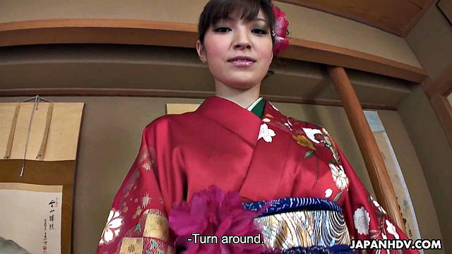 Yuria Tominaga in kimono gets things on pussy