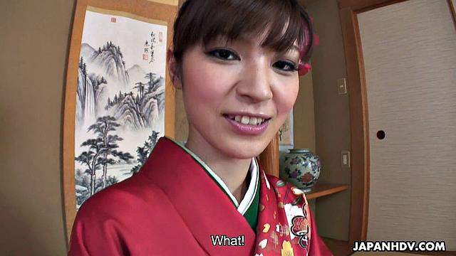 Yuria Tominaga in kimono gets things on pussy