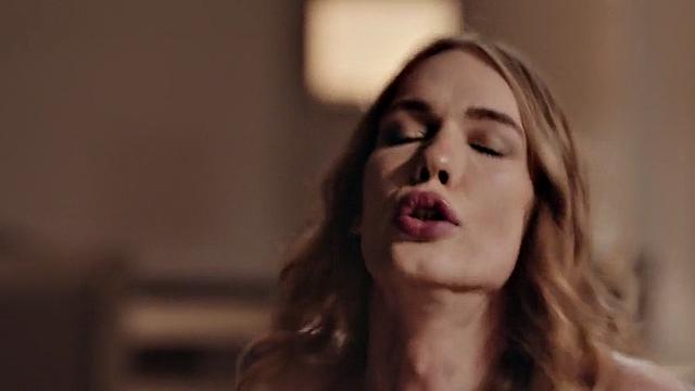 Petite transsexual rides big white dick anally