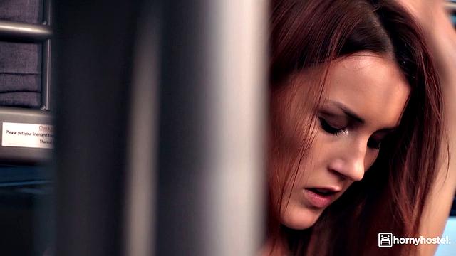 Sexy redhead has sex at a hostel