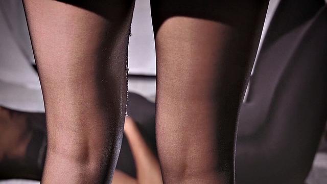 Shiny pantyhose massage