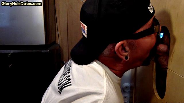 Gloryhole amateur DILF opens mouth for BJ session