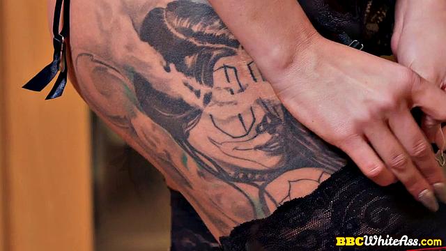 Inked beauty doggyfucked by lover