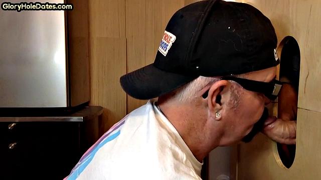 Gloryhole amateur DILF sucks with his hungry mouth