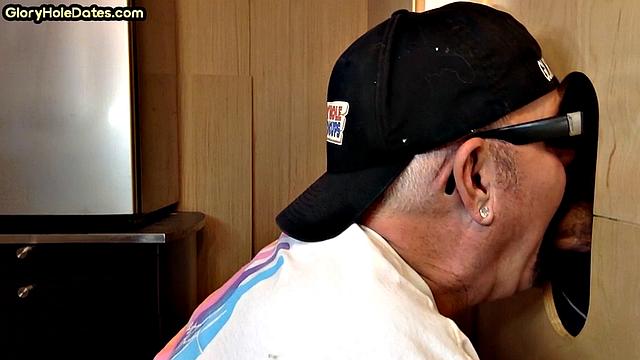 Gloryhole amateur DILF sucks with his hungry mouth