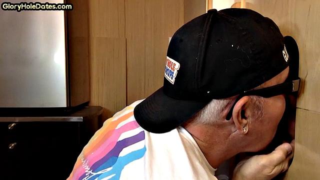 Gloryhole amateur DILF sucks with his hungry mouth