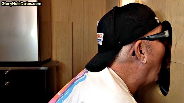 Gloryhole amateur DILF sucks with his hungry mouth