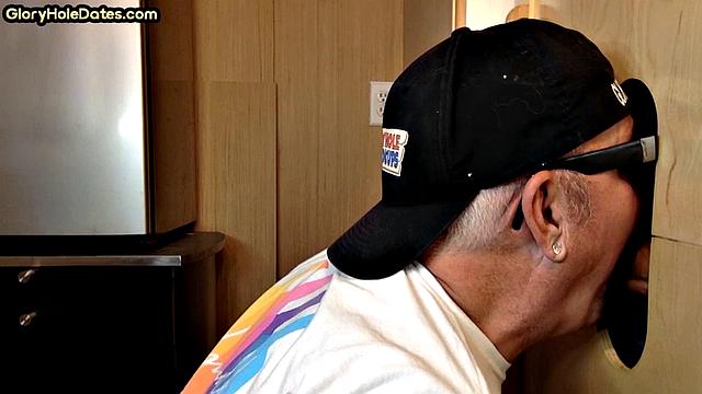 Gloryhole amateur DILF sucks with his hungry mouth