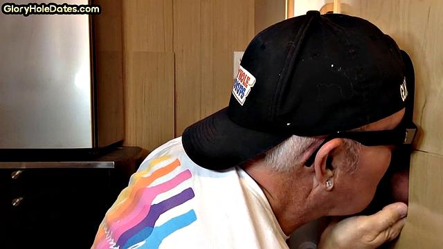 Gloryhole amateur DILF sucks with his hungry mouth