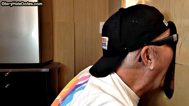 Gloryhole amateur DILF sucks with his hungry mouth