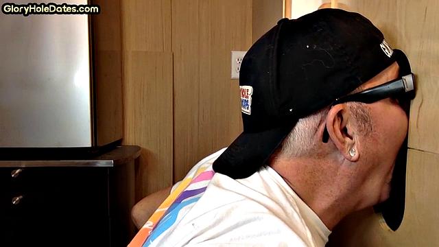 Gloryhole amateur DILF sucks with his hungry mouth