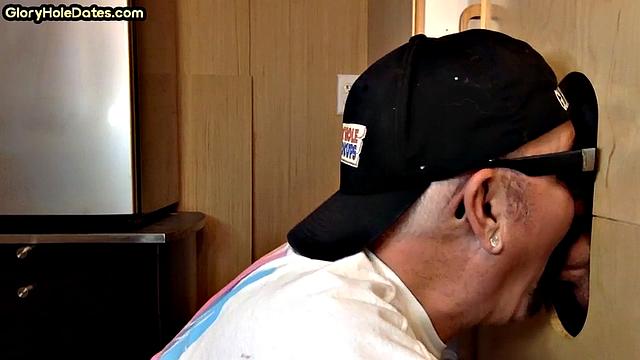 Gloryhole amateur DILF sucks with his hungry mouth