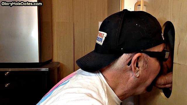 Gloryhole amateur DILF sucks with his hungry mouth