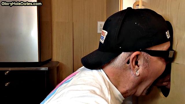 Gloryhole amateur DILF sucks with his hungry mouth