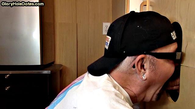 Gloryhole amateur DILF sucks with his hungry mouth