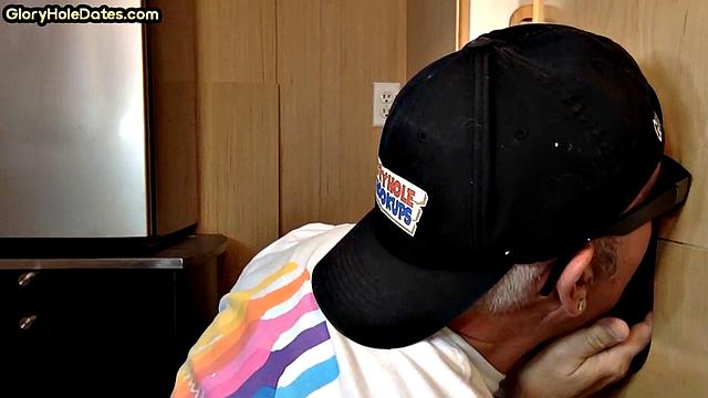 Gloryhole amateur DILF sucks with his hungry mouth