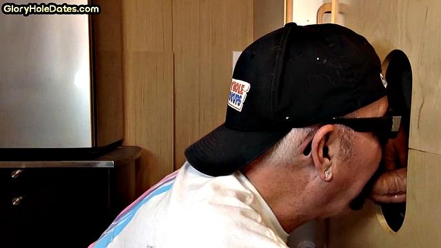 Gloryhole amateur DILF sucks with his hungry mouth