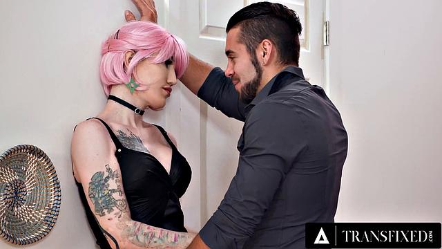 TRANSFIXED - Hot Tattooed Trans Lena Moon Takes Big Cock In Her Butthole