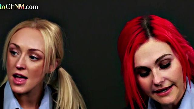 Femdom CFNM college gals suck classmate's cock in group BJ