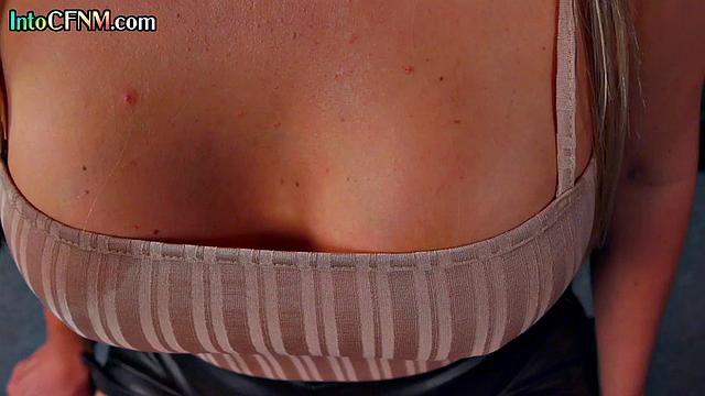 Blonde CFNM babe gives BJ to lucky dude