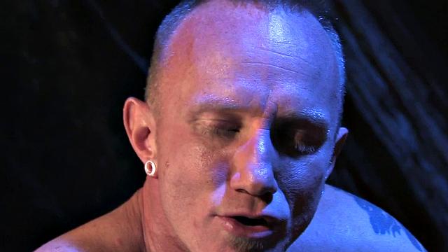 Fisting stud fists pierced and tattooed BF outdoors till cum