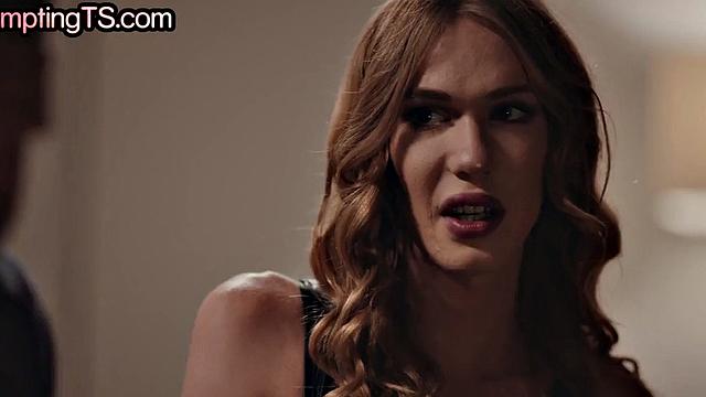 Trans babe with skinny body fucked bareback by muscled hunk