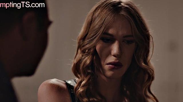 Trans babe with skinny body fucked bareback by muscled hunk