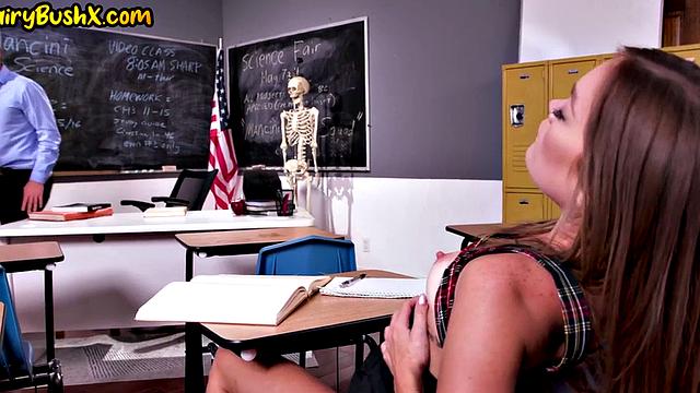 Bushy student spreading legs for TA