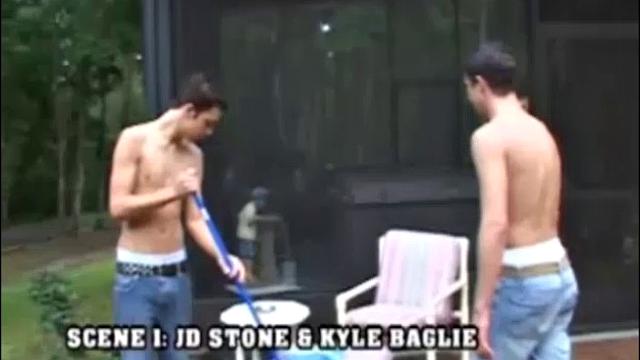 JD Stone slams Kyle Baglie against the wall and after a steamy grinding session, they plunge into the hot tub and suck each other's. Top twink Kyle bends JD over and fucks him in several positions.
