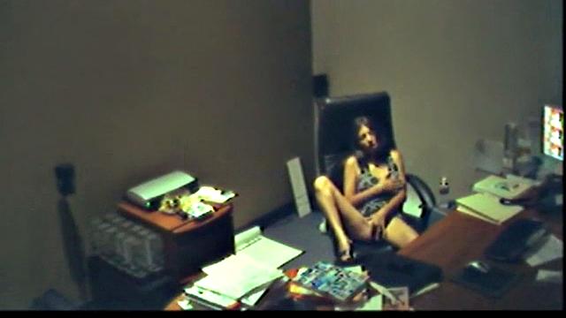 Horny babe mastirbating in office