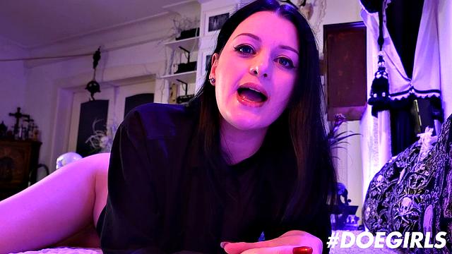 Playful brunette has fun in solo action