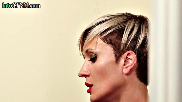 Cockhungry babe gives HJ to guy