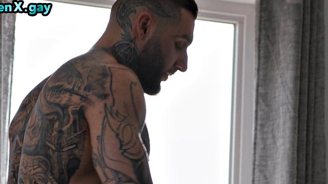 Insatiable hunky barebacking friend in bedroom