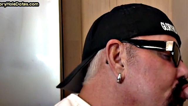 Homemade cocksucking DILF sucks cock in gloryhole video