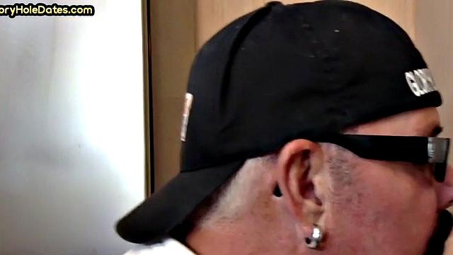 Homemade cocksucking DILF sucks cock in gloryhole video