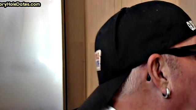 Homemade cocksucking DILF sucks cock in gloryhole video