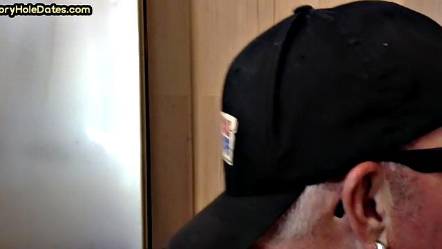 Homemade cocksucking DILF sucks cock in gloryhole video