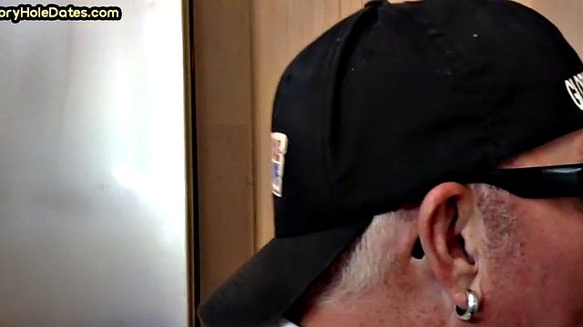 Homemade cocksucking DILF sucks cock in gloryhole video