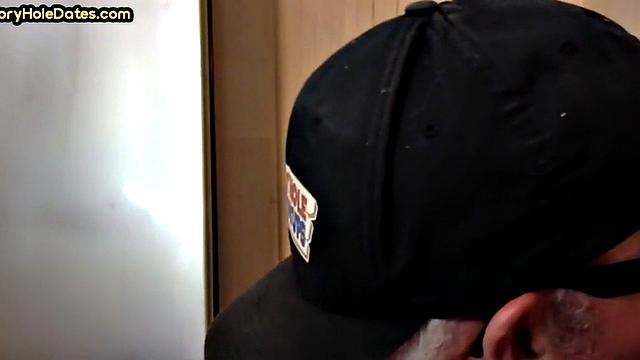 Homemade cocksucking DILF sucks cock in gloryhole video