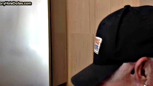 Homemade cocksucking DILF sucks cock in gloryhole video